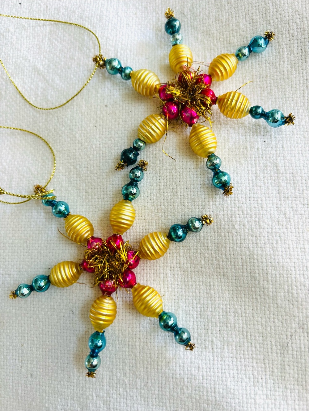 Vintage repurposed mercury, glass bead flowers holiday Christmas ornaments